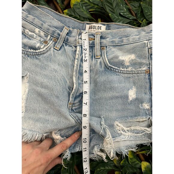 AGOLDE Light Wash High Rise  Distressed Denim Shorts Size 23 - Picture 8 of 9